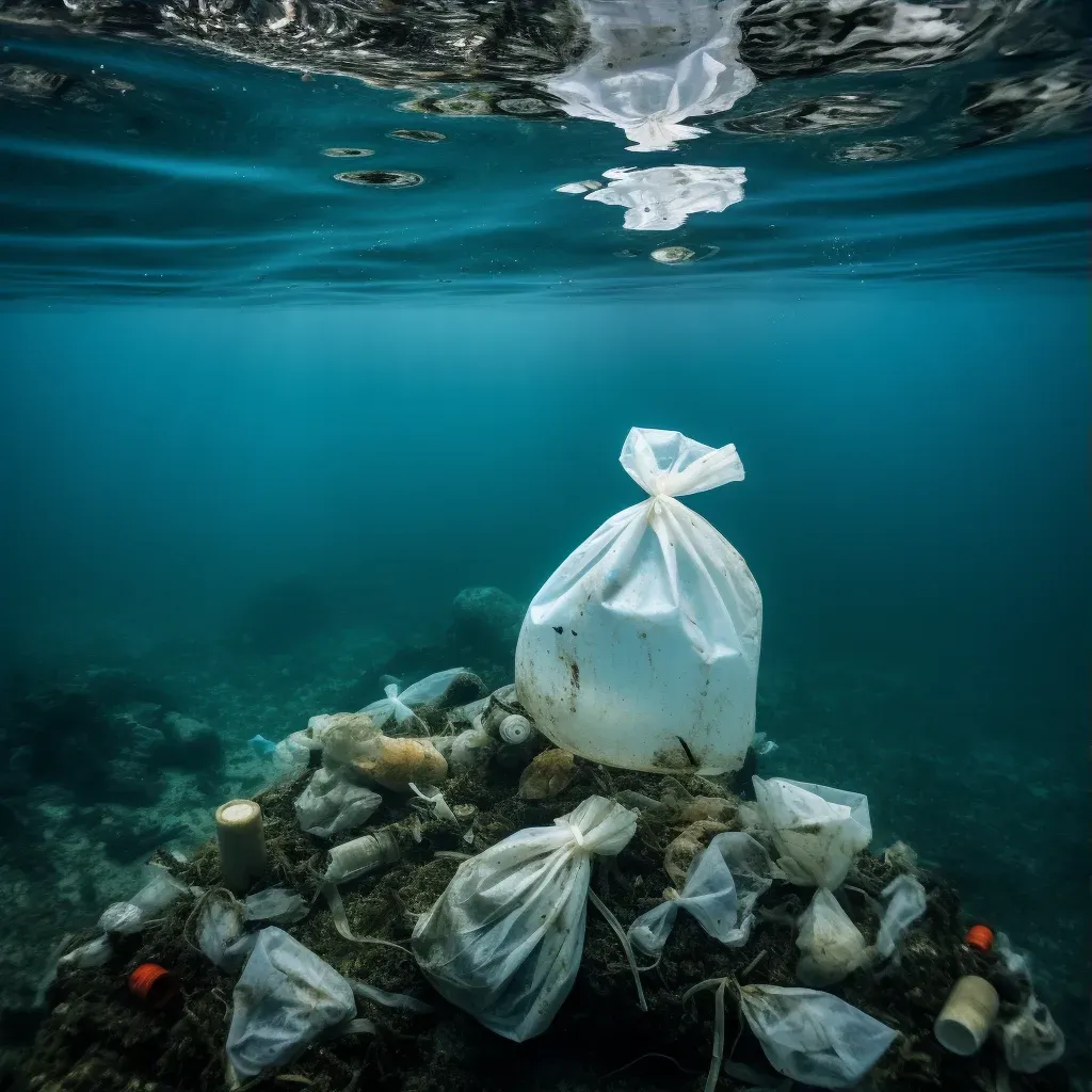 Discarded bottles and bags in ocean as marine plastic waste - Image 3