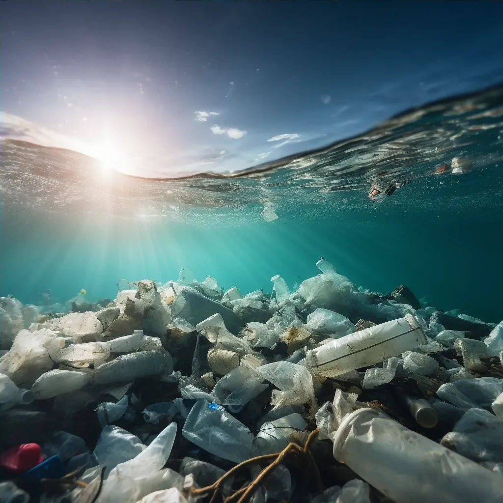 Discarded bottles and bags in ocean as marine plastic waste - Image 4