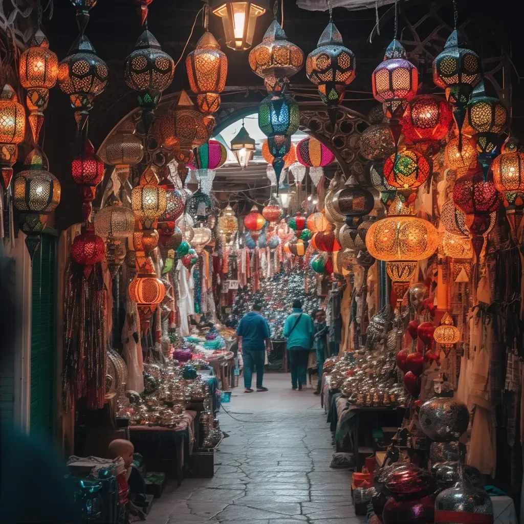 Moroccan souk with colorful textiles and lanterns - Image 2