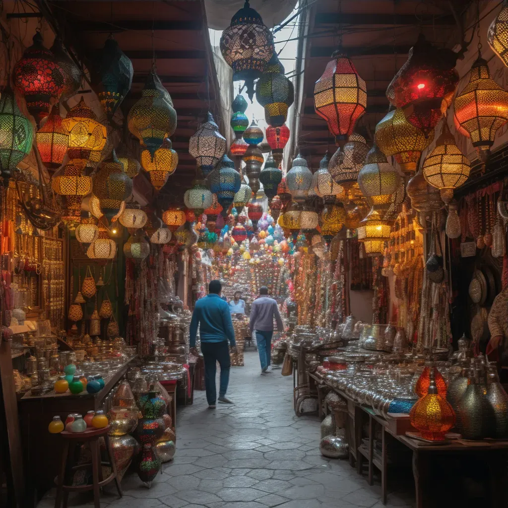 Moroccan souk with colorful textiles and lanterns - Image 3