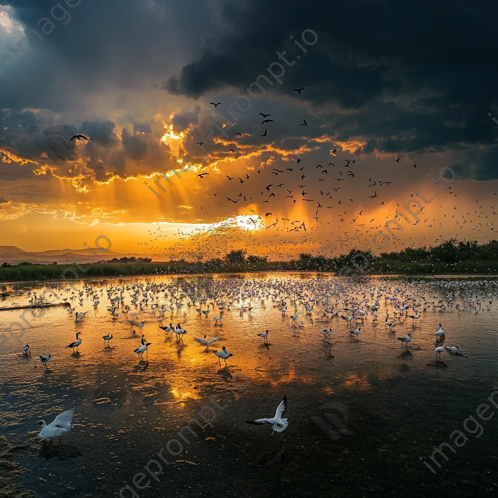 Migratory birds around a desert oasis - Image 1