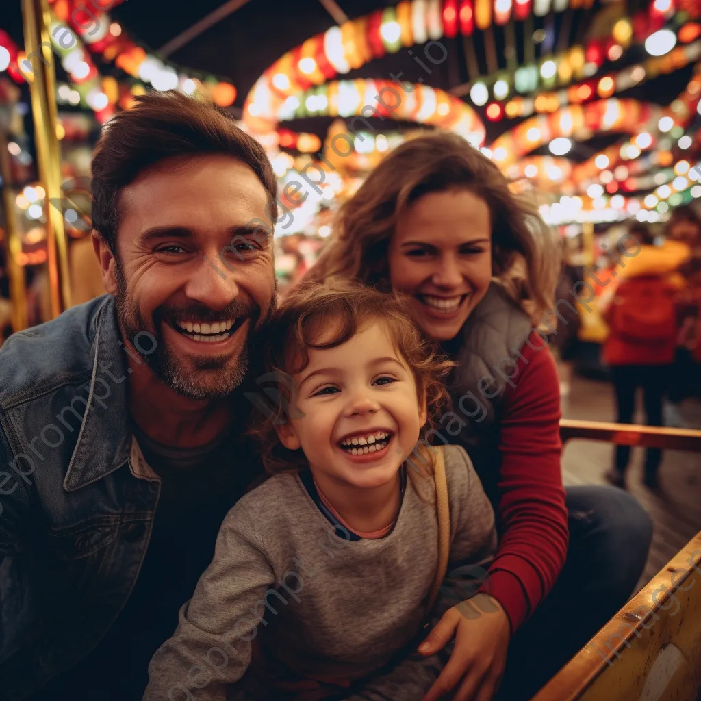 Family enjoying rides and games at a local fair. - Image 1