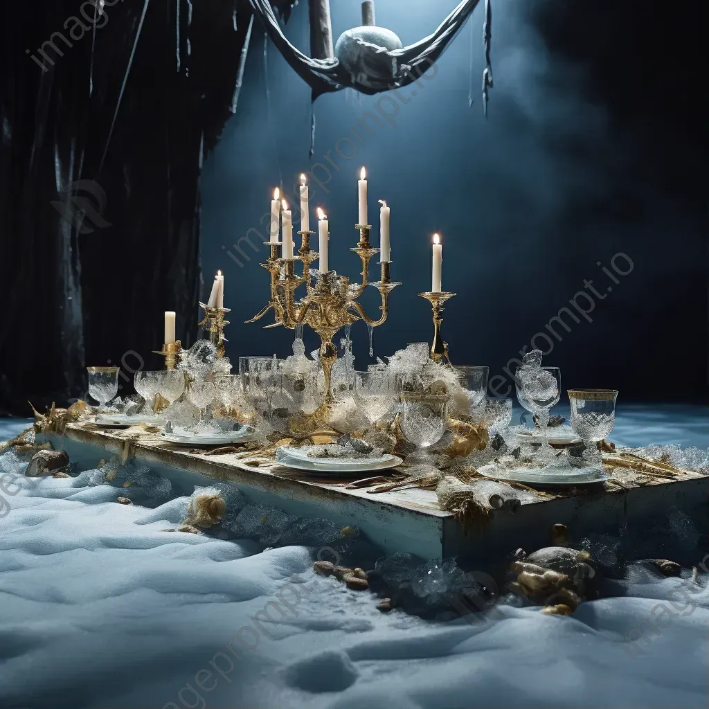 An extravagant banquet placed on an iceberg, reflecting the urgency of climate change - Image 1