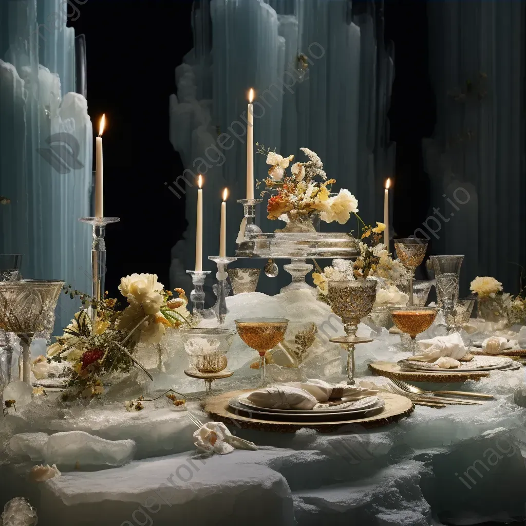 An extravagant banquet placed on an iceberg, reflecting the urgency of climate change - Image 3