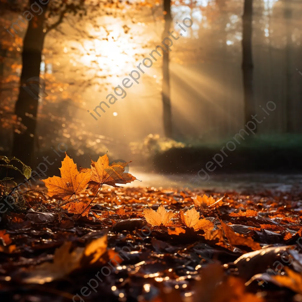 Autumn leaves illuminated by sunlight in a forest - Image 4