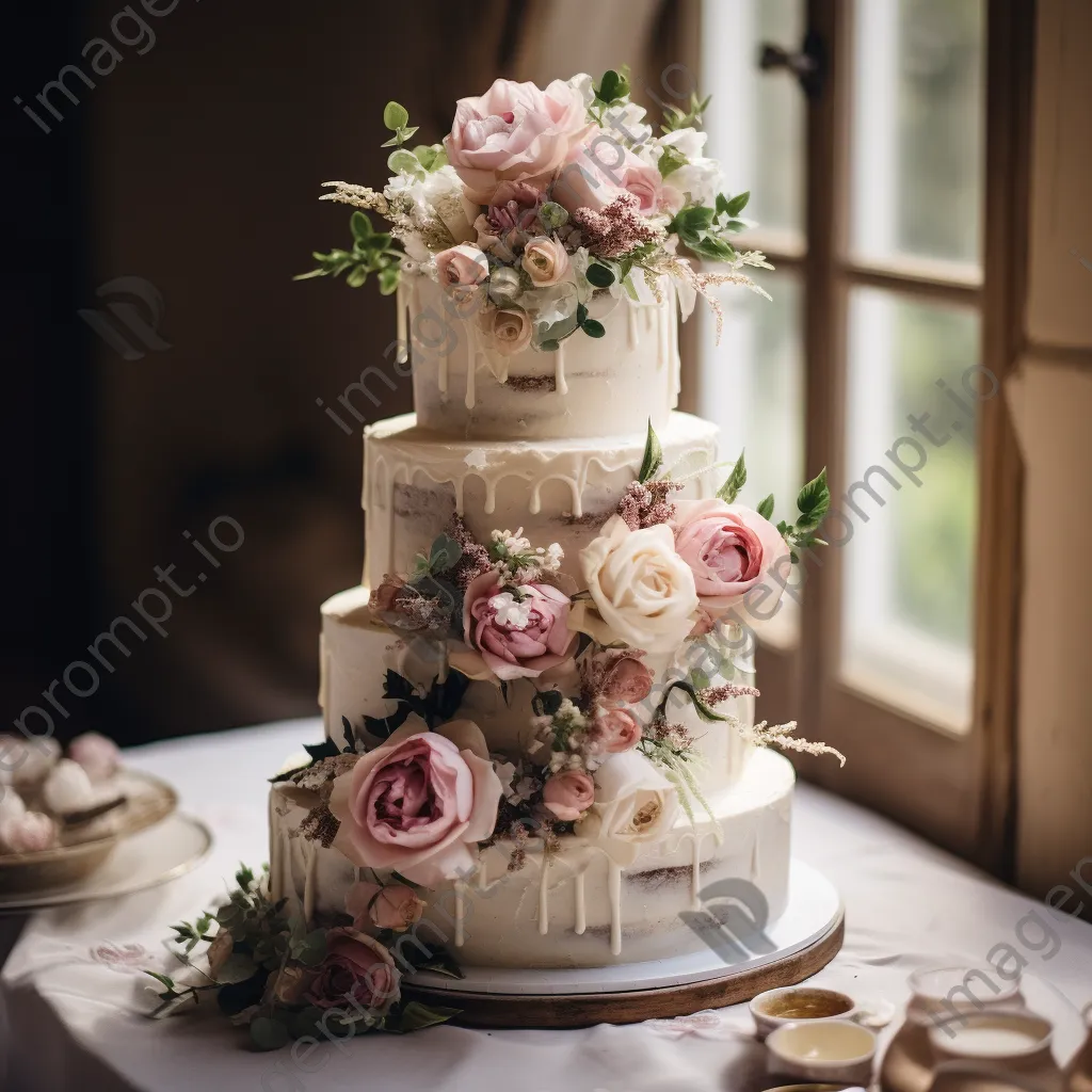 Wedding cake decorated with fresh flowers - Image 1