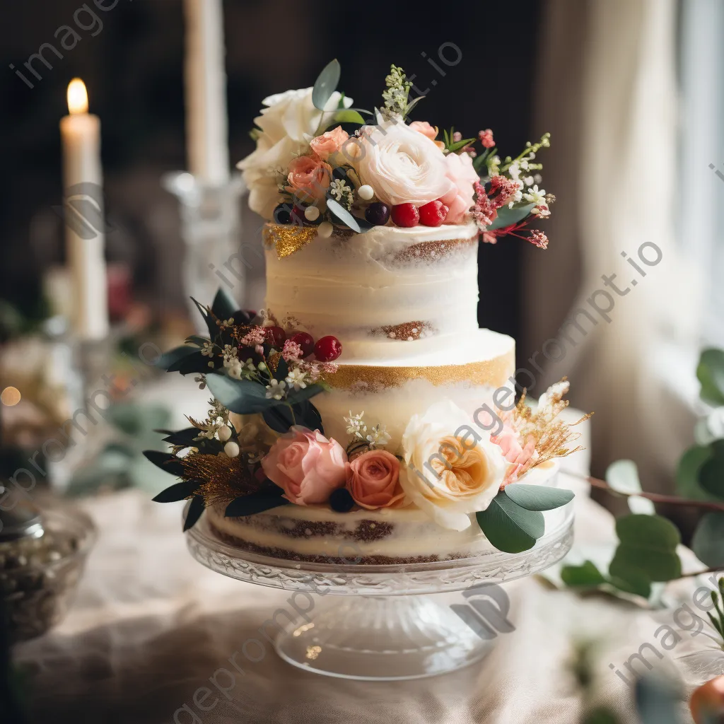 Wedding cake decorated with fresh flowers - Image 2