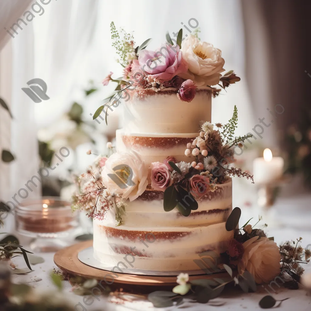 Wedding cake decorated with fresh flowers - Image 3