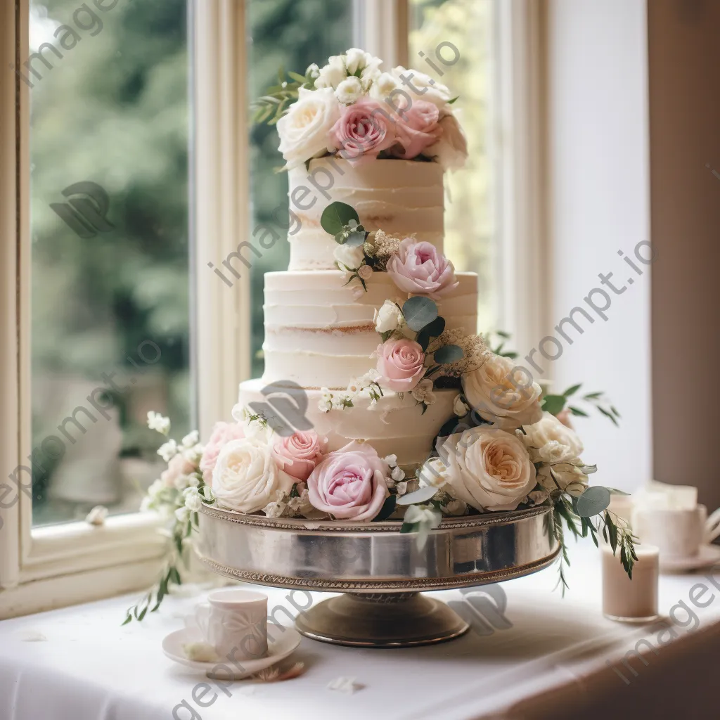 Wedding cake decorated with fresh flowers - Image 4