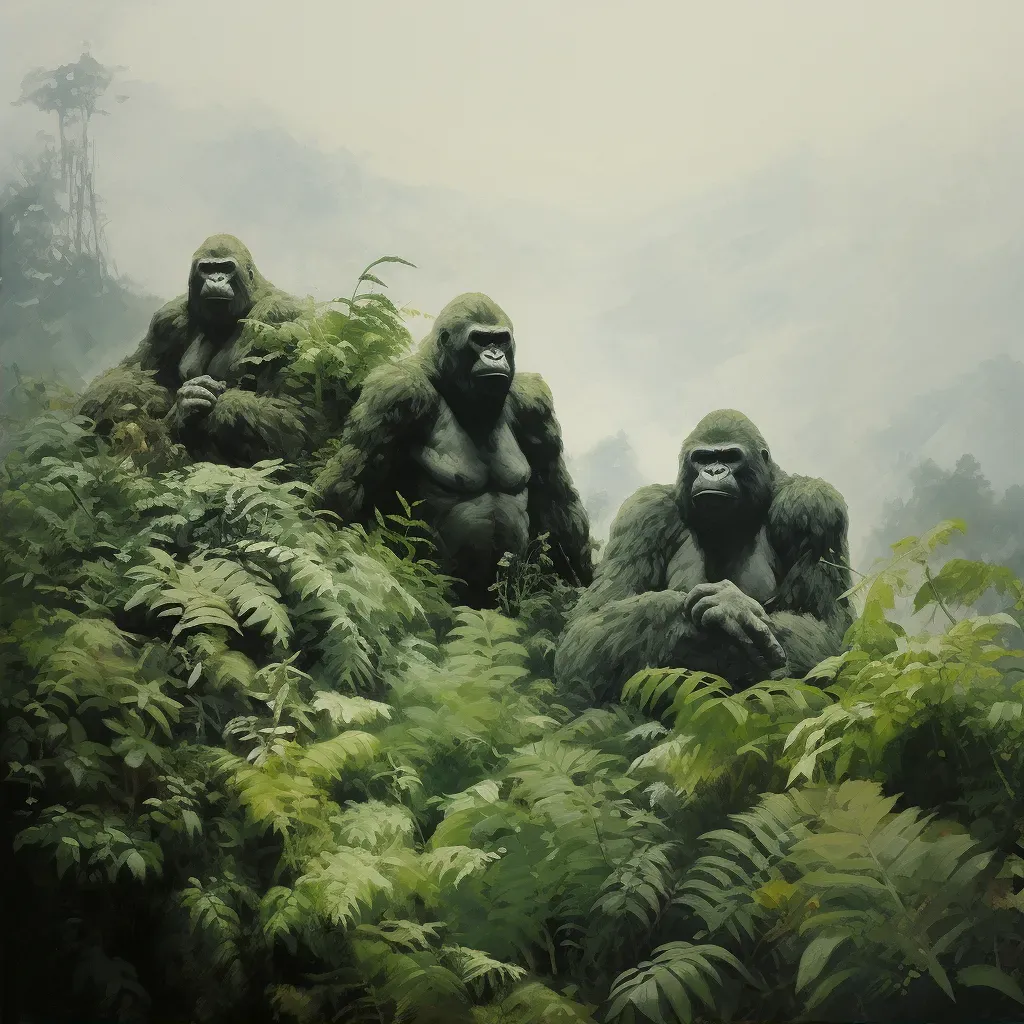 Image of a family of mountain gorillas in the misty Virunga mountains - Image 2