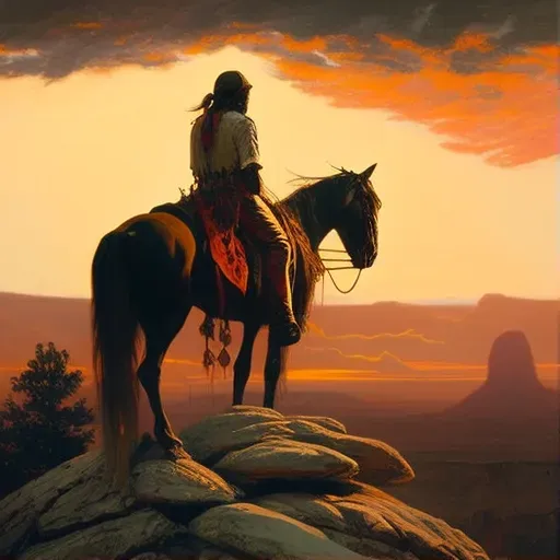 Native American hero on horse in image prompt - Image 1