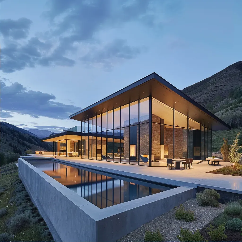 Minimalist mountain residence with glass walls - Image 2