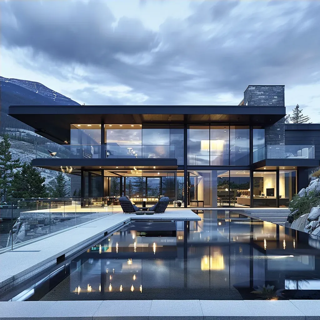 Minimalist mountain residence with glass walls - Image 4