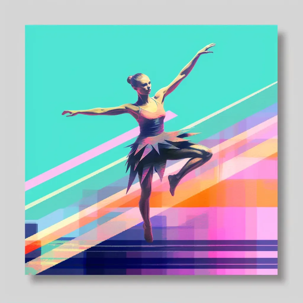 Gymnast performing gracefully on the balance beam with colorful venue backdrop - Image 1