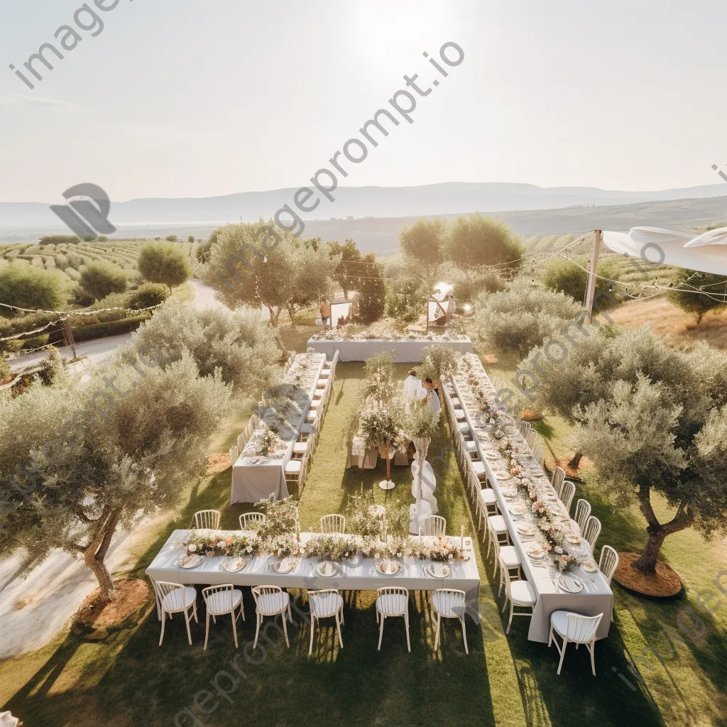 Aerial view of a vineyard wedding setup - Image 2