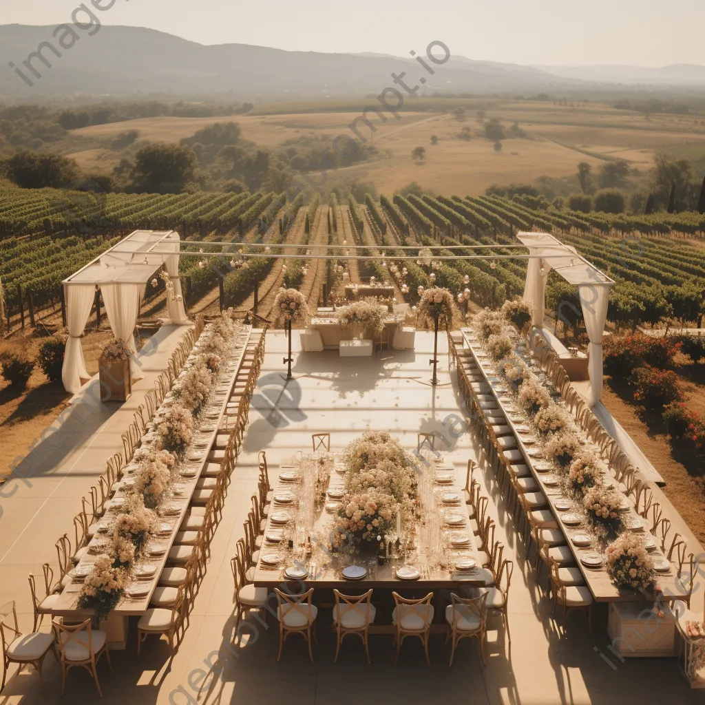 Aerial view of a vineyard wedding setup - Image 3