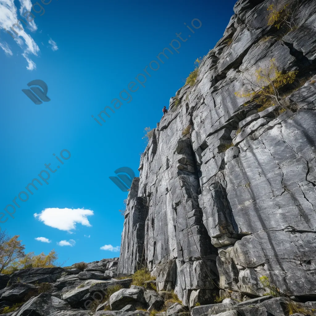 Climbers ascending a granite rock wall with a clear blue sky. - Image 3