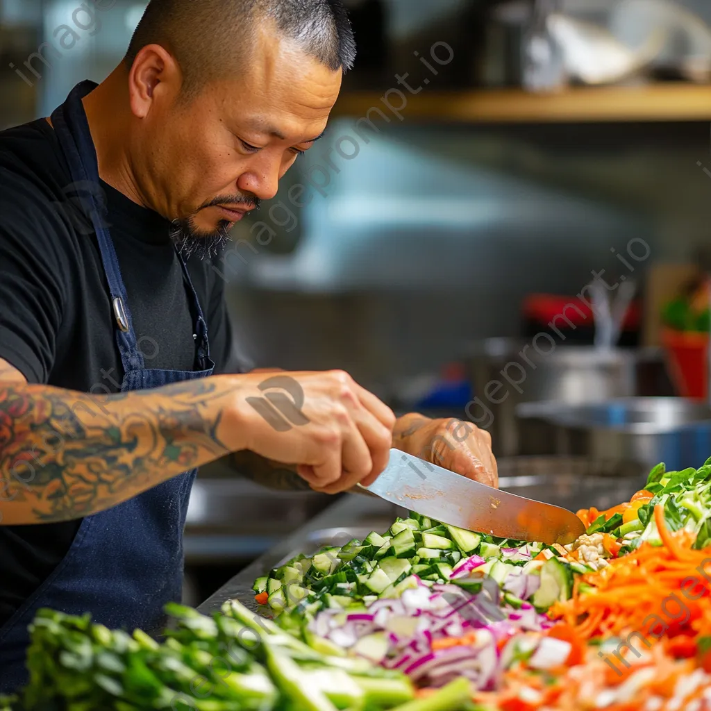 Chef slicing organic vegetables for a stir-fry - Image 4