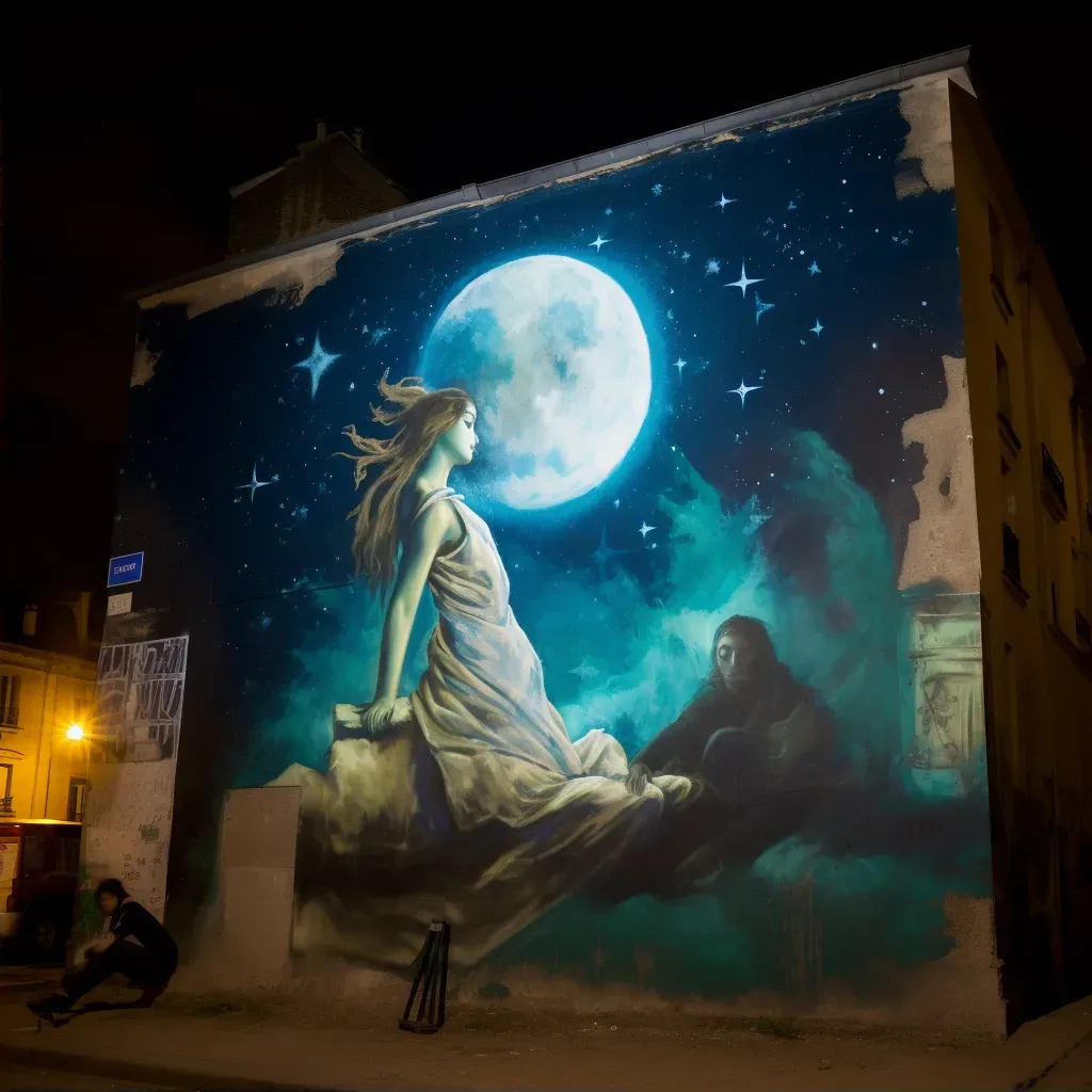 Image of celestial being with graffiti artist collaborating under moonlight - Image 2