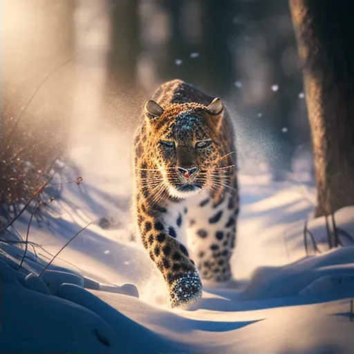 Image of an Amur Leopard prowling in a snowy forest - Image 2