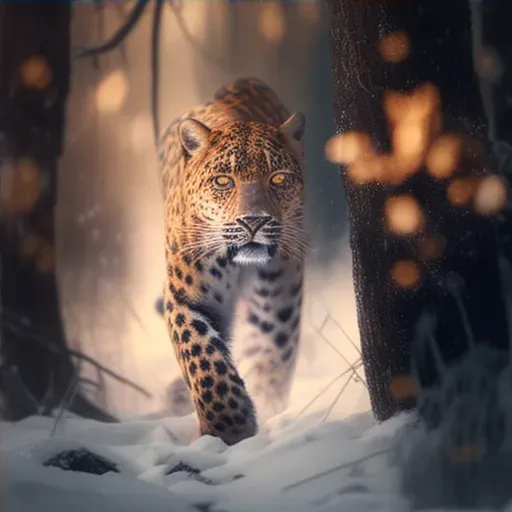 Image of an Amur Leopard prowling in a snowy forest - Image 4