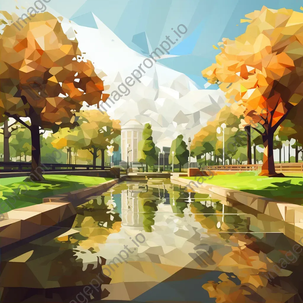 Low poly artwork of a thriving city park under the midday sun - Image 2