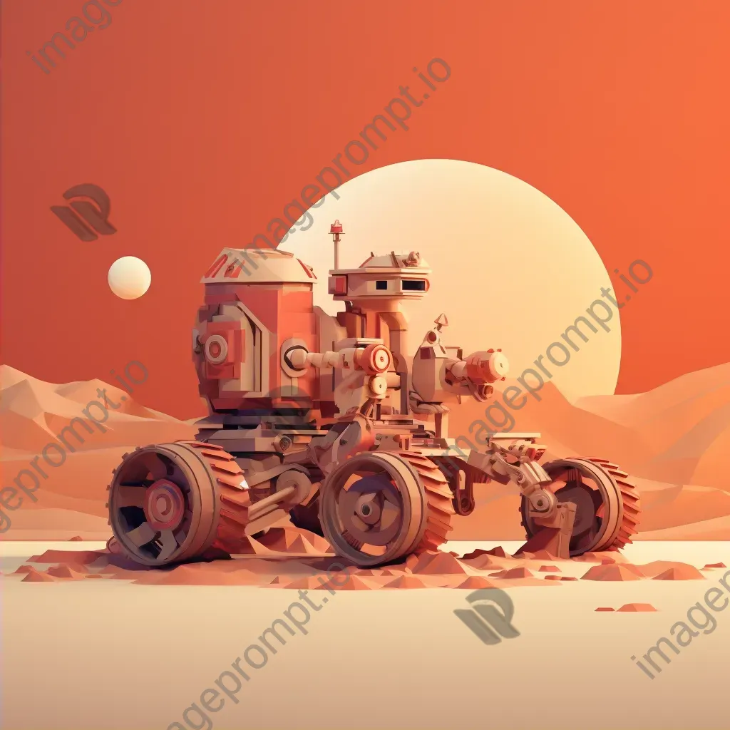 Low poly depiction of a Mars rover exploring sunset-lit Martian dunes - Image 2