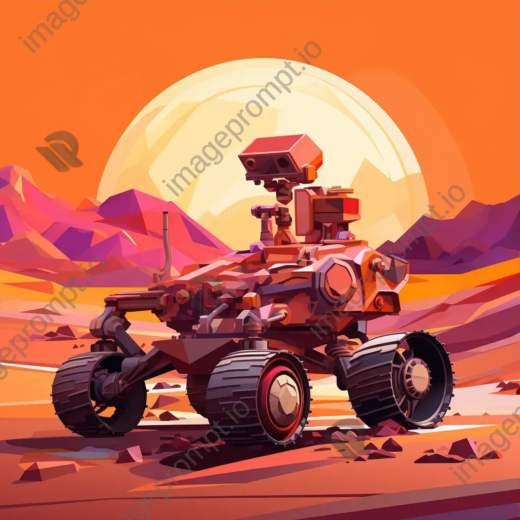 Low poly depiction of a Mars rover exploring sunset-lit Martian dunes - Image 3