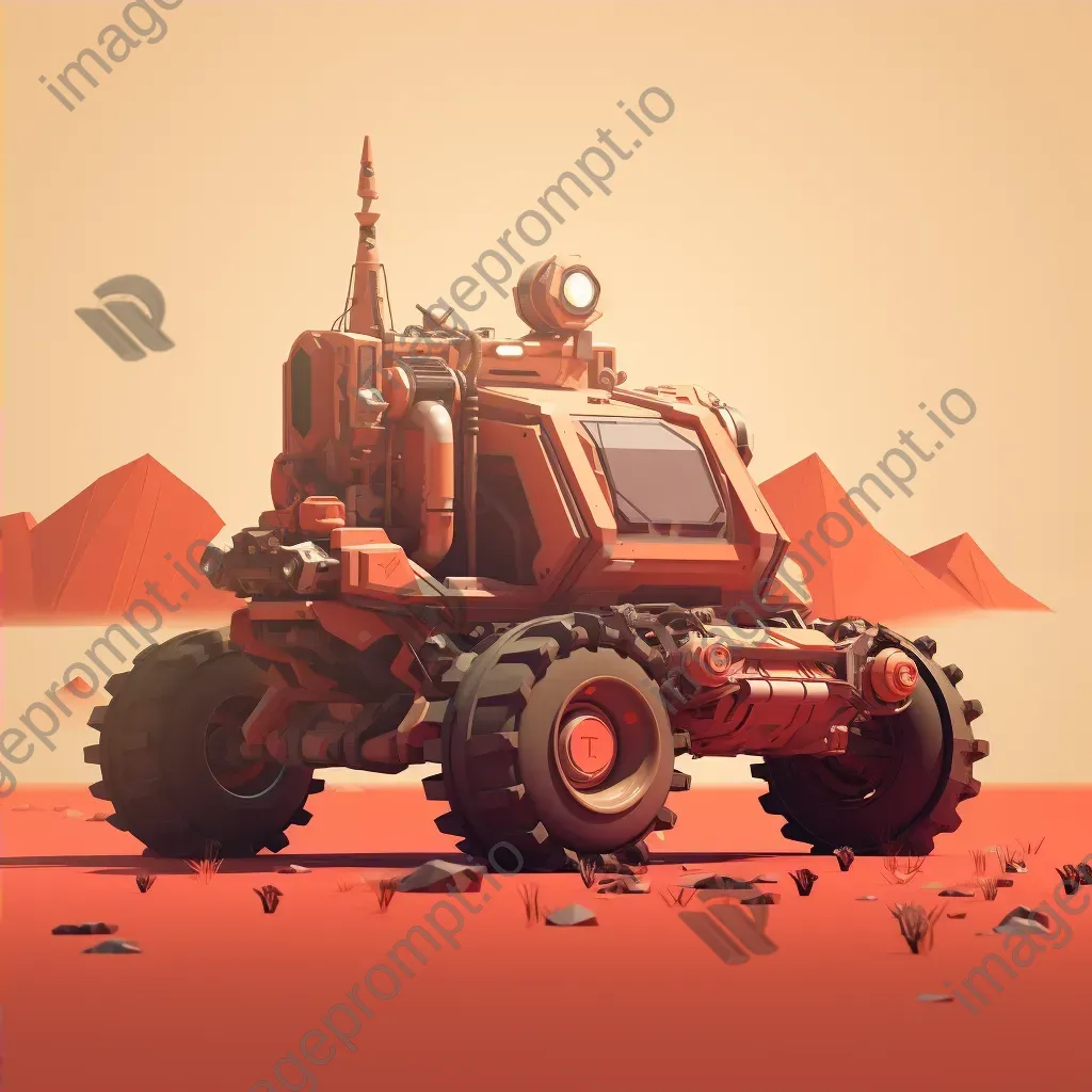 Low poly depiction of a Mars rover exploring sunset-lit Martian dunes - Image 4