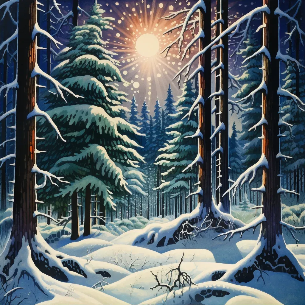 Snowy Forest with Northern Lights Glow