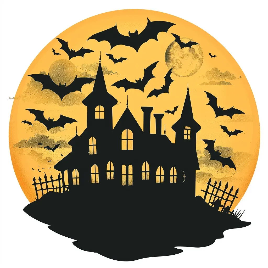 Spooky Halloween logo featuring a haunted house, bats, and full moon - Image 3