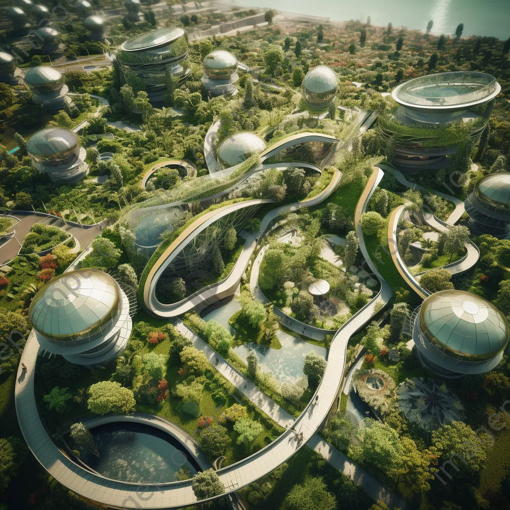 Aerial view of a futuristic city with green roofs and parks - Image 3