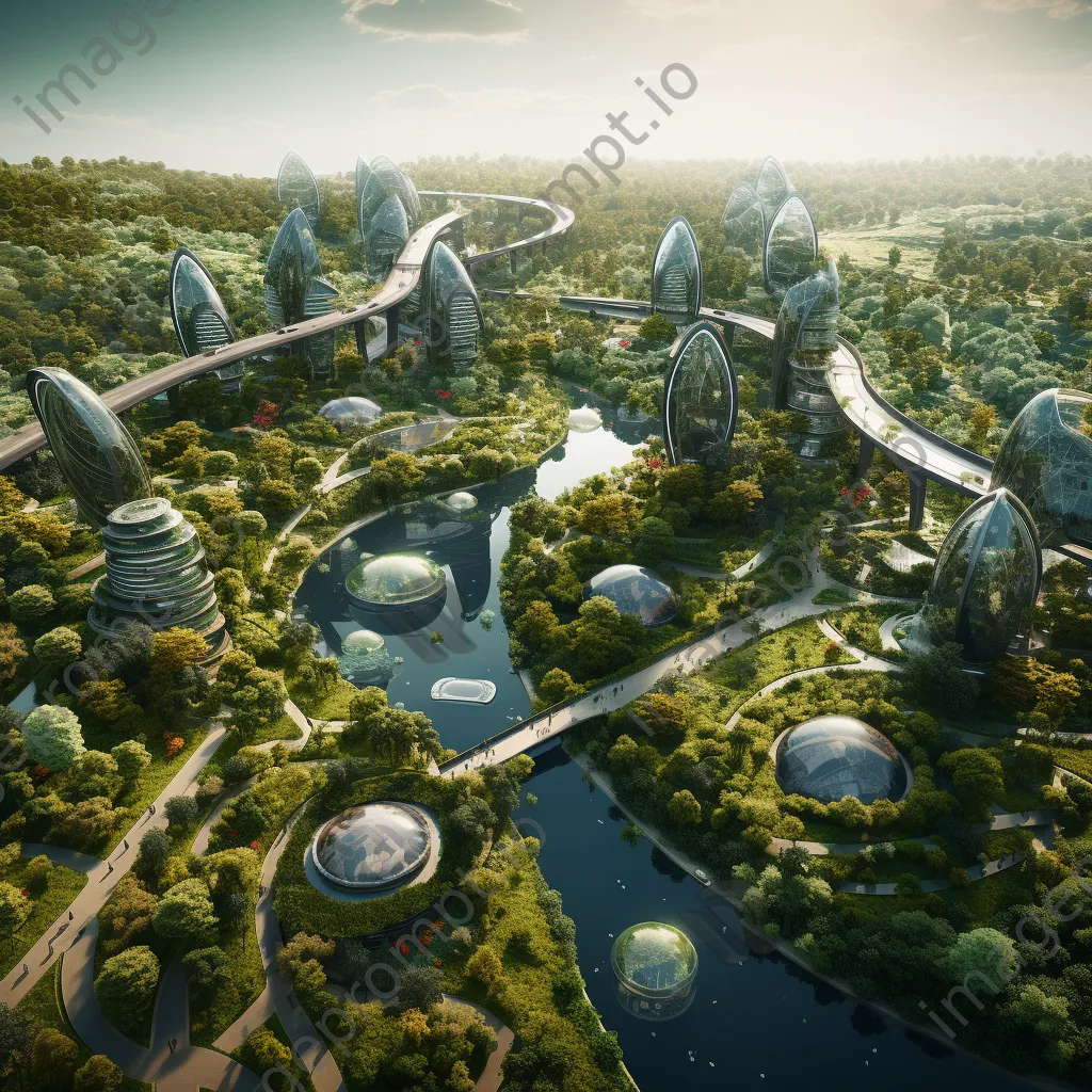 Aerial view of a futuristic city with green roofs and parks - Image 4