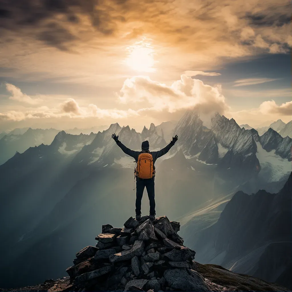 Hiker standing on mountain summit with panoramic view - Image 1