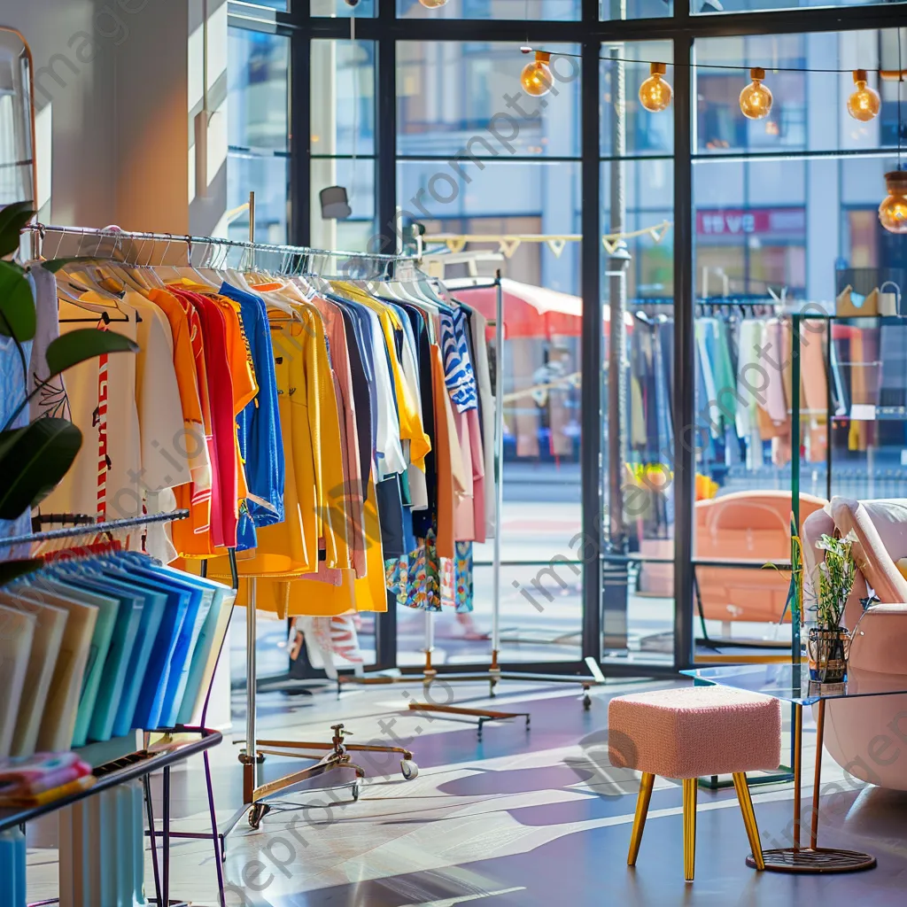 Interior of a vibrant fashion boutique with colorful clothing and stylish décor. - Image 3