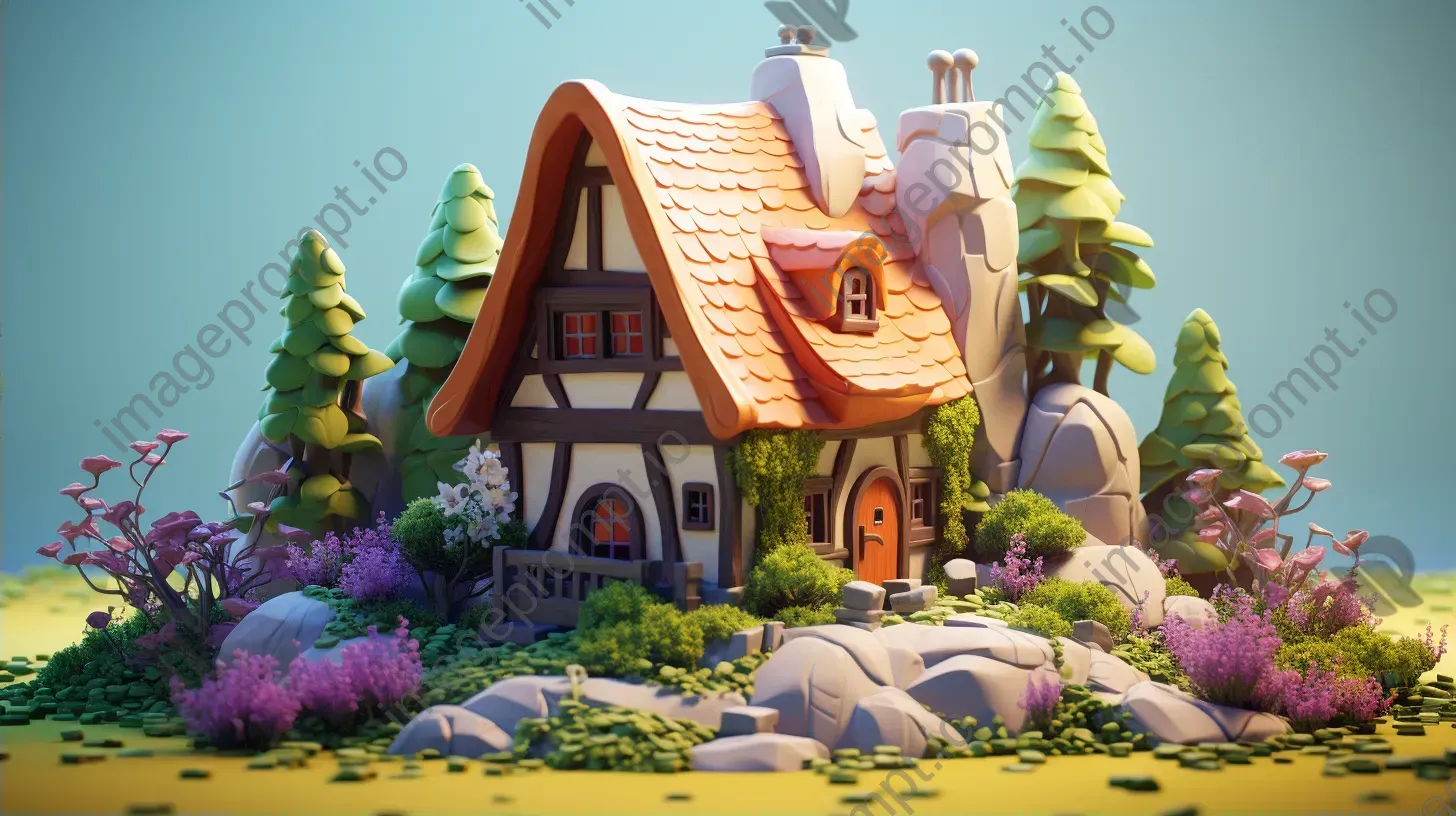 An English cottage in a forest rendered in low poly style - Image 2