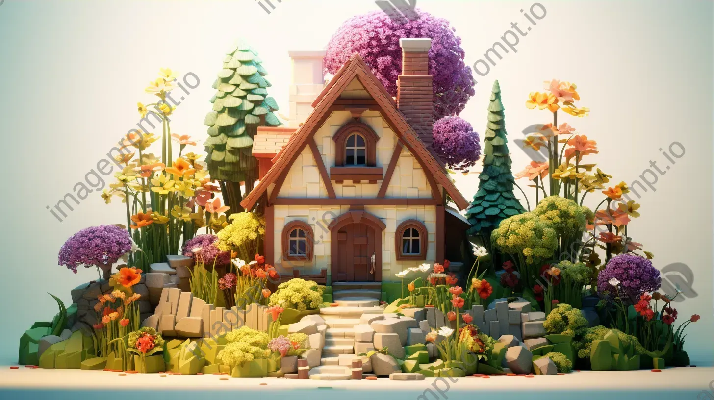 An English cottage in a forest rendered in low poly style - Image 3