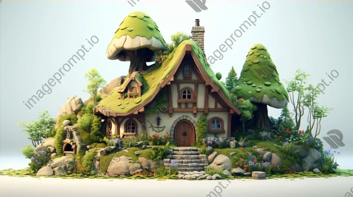 An English cottage in a forest rendered in low poly style - Image 4