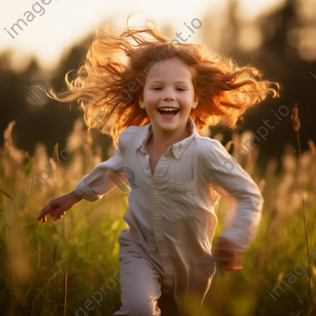 Black and white image of a child joyfully playing in a field - Image 4