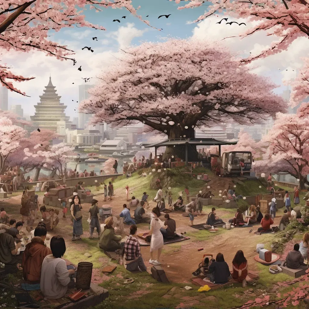 Cherry Blossom Festival in Japan - Pink sakura trees and people enjoying picnics - Image 2