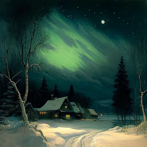 Winter night with northern lights in AI-generated picture - Image 4