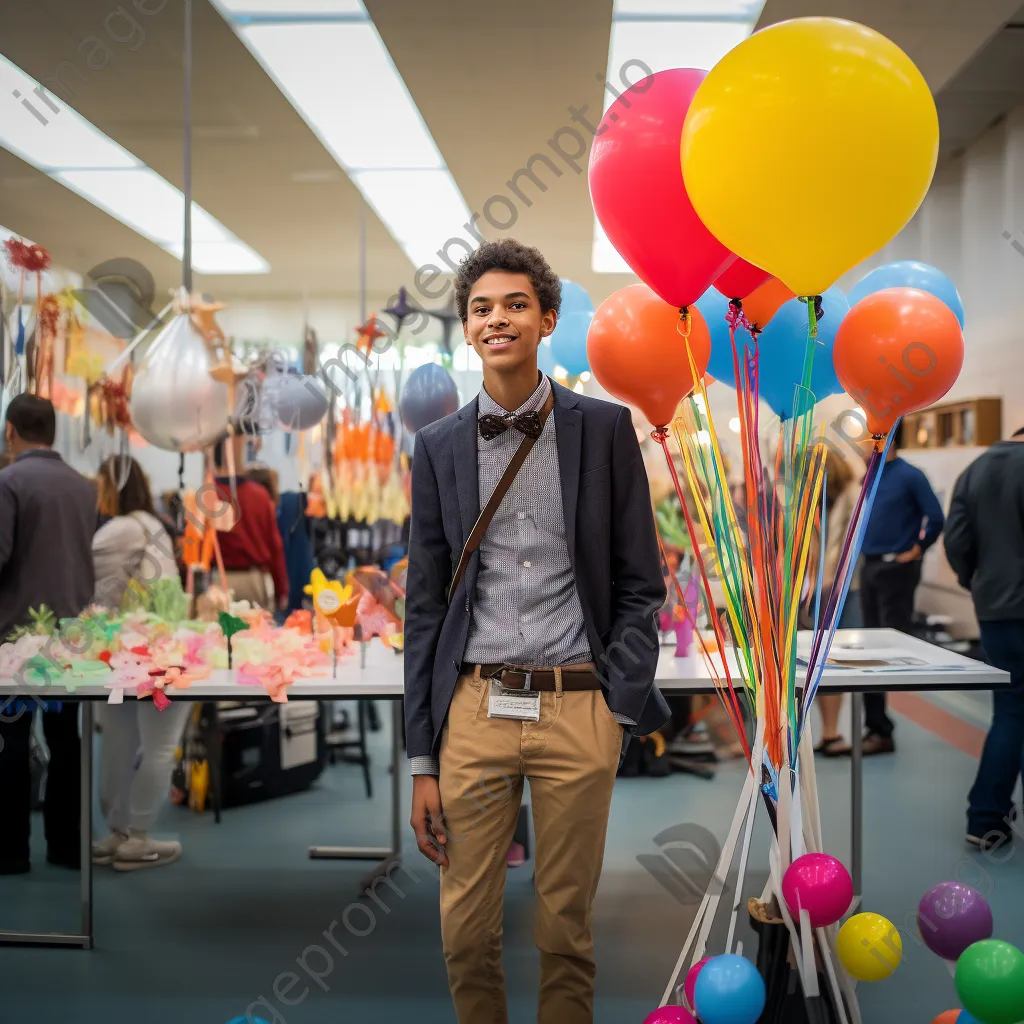 Student demonstrating a balloon rocket at a science fair. - Image 3