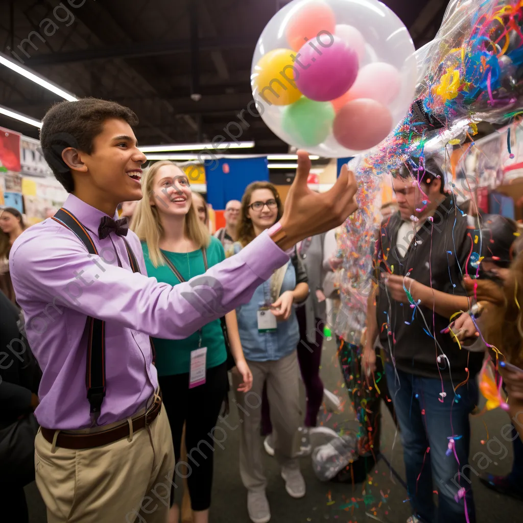 Student demonstrating a balloon rocket at a science fair. - Image 4