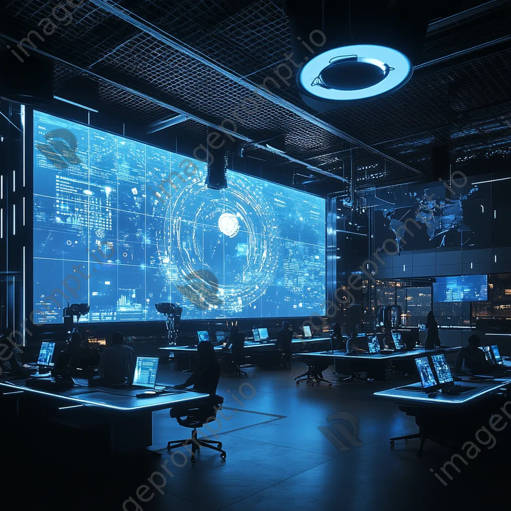 Professionals working in a futuristic co-working space with smart technology - Image 1