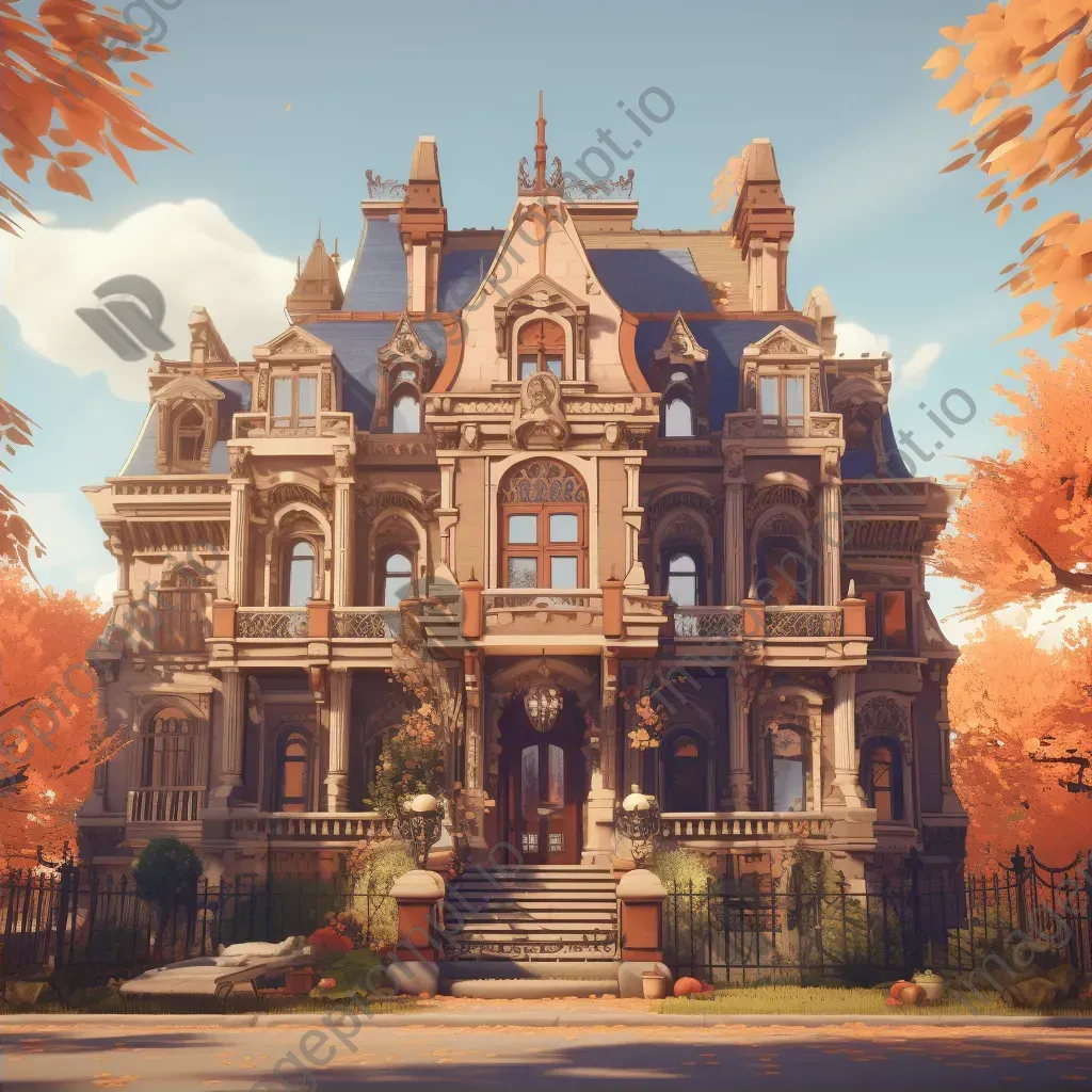 Low poly visual of a Victorian mansion surrounded by autumn hues - Image 2