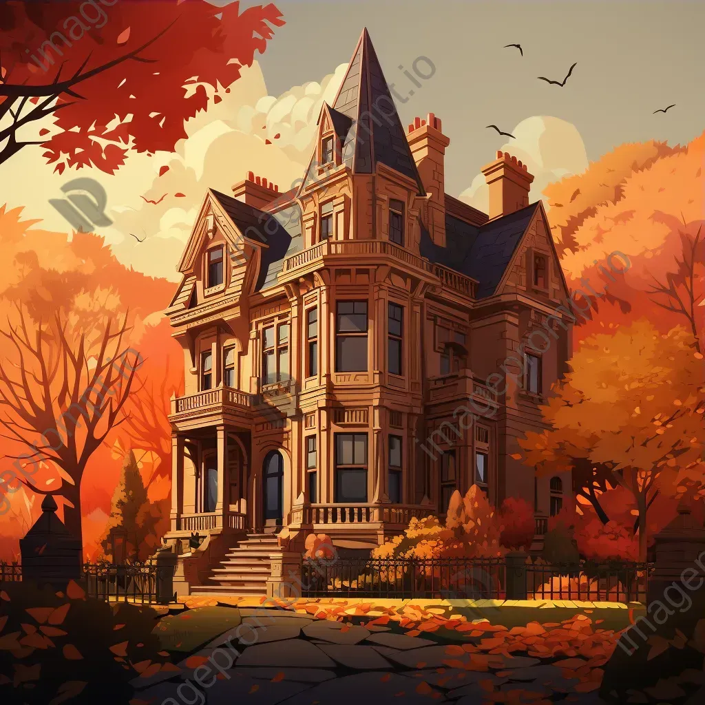 Low poly visual of a Victorian mansion surrounded by autumn hues - Image 3