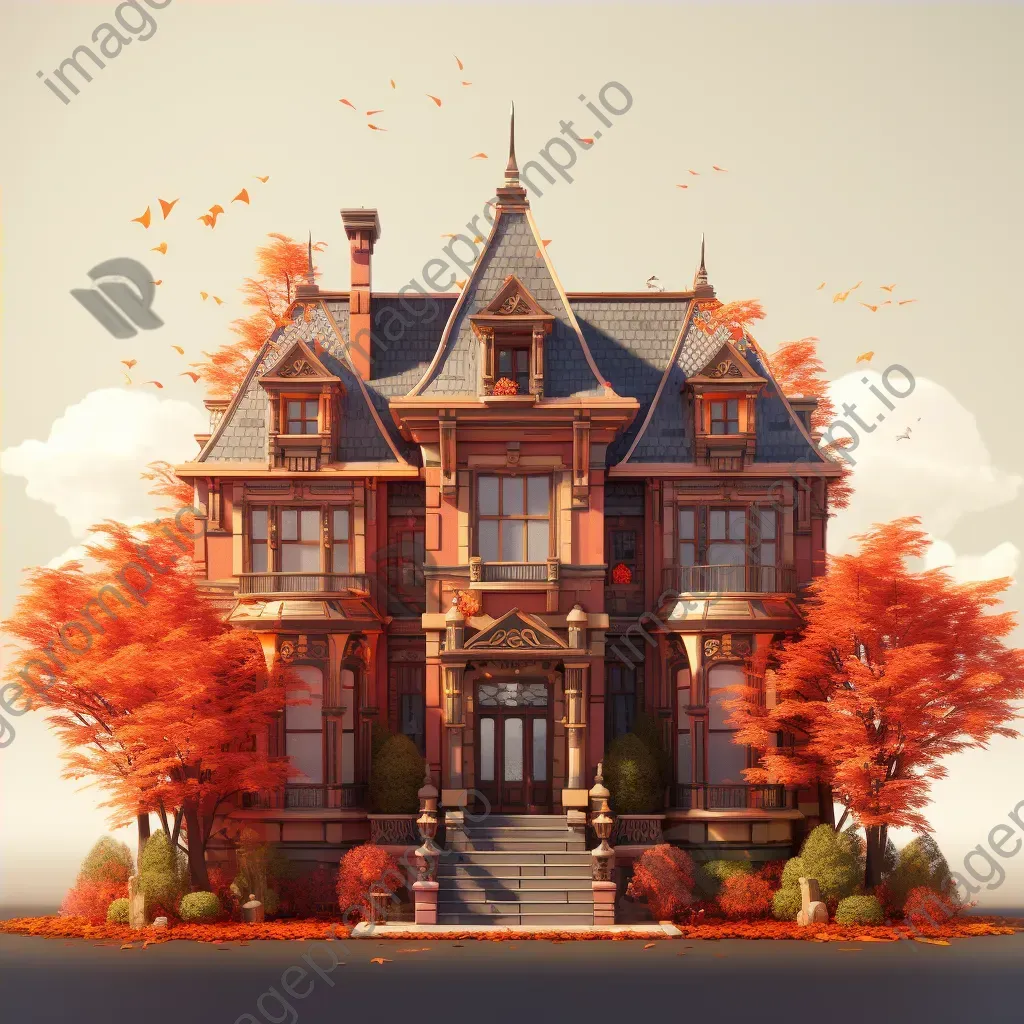 Low poly visual of a Victorian mansion surrounded by autumn hues - Image 4