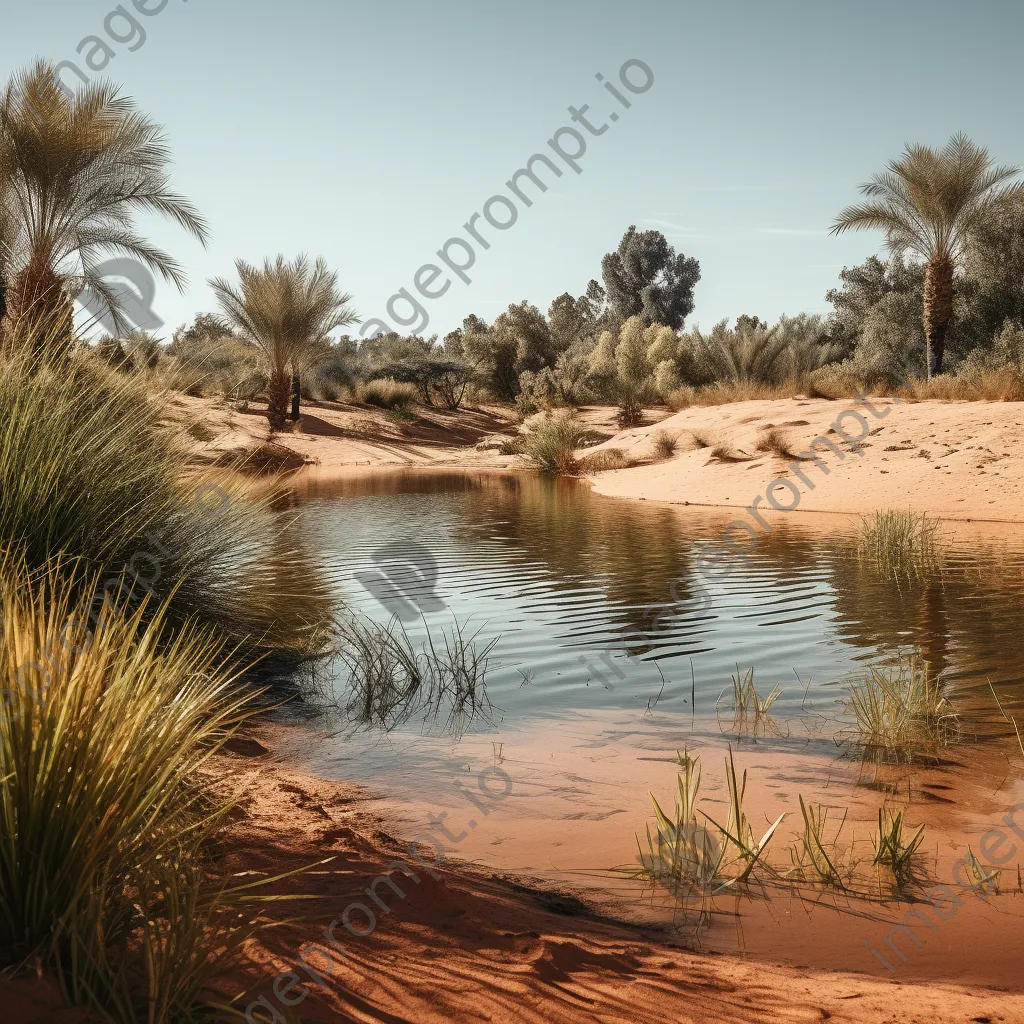 Desert oasis with greenery and sunlight - Image 1