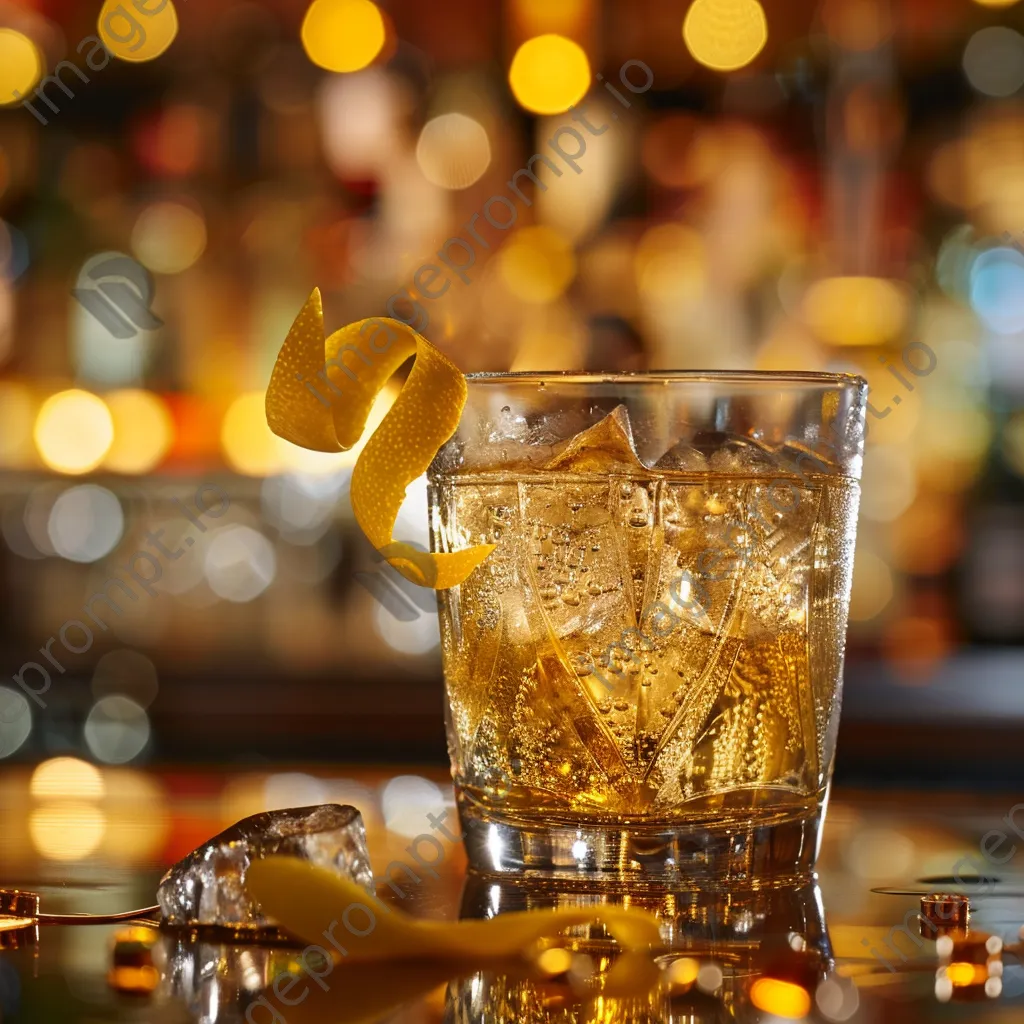 Close-up of a cocktail being stirred with a lemon garnish - Image 2