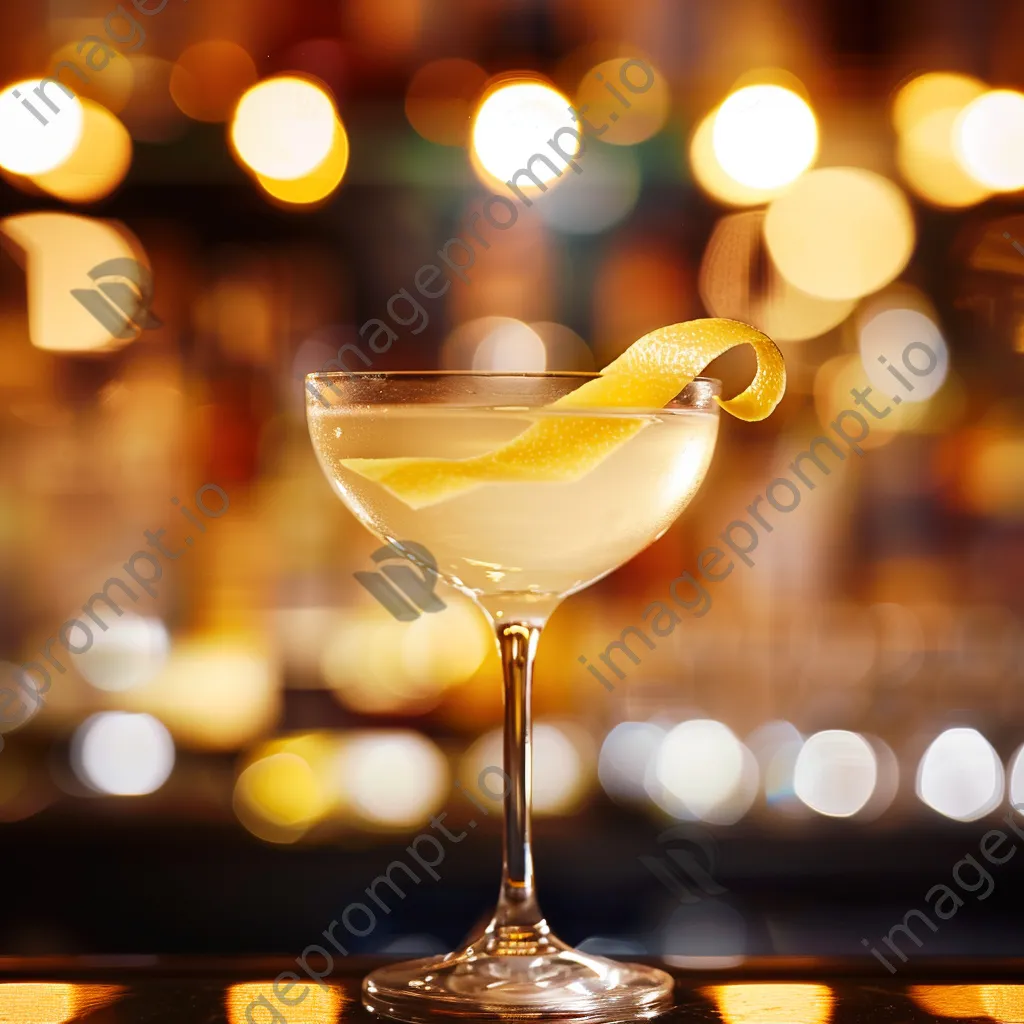 Close-up of a cocktail being stirred with a lemon garnish - Image 4